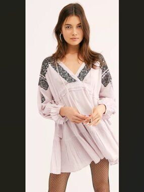 FREE PEOPLE Moon Shiner Embroidered Beaded Mini Dress
